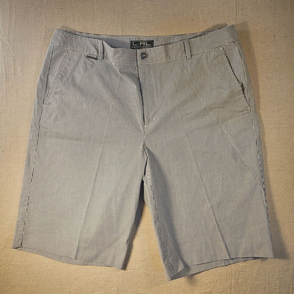 Lauren Ralph Lauren LRL Active Bermuda Shorts Women's Size 16 Gray White Stripe